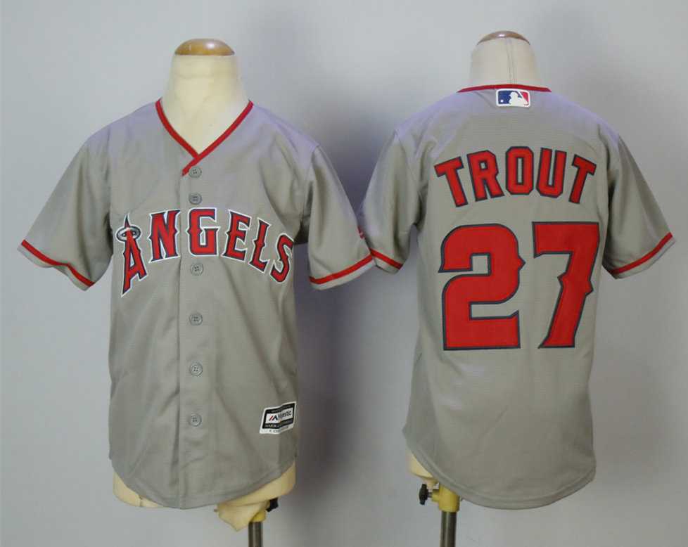 Angels 27 Mike Trout Gray Youth Cool Base baseball Jerseys